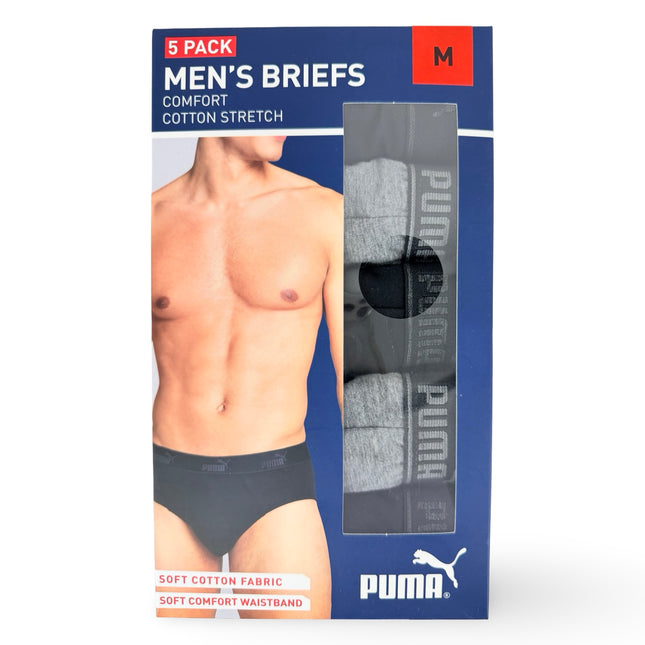 Puma Cotton Stretch Briefs 5 Pack - Black/Grey