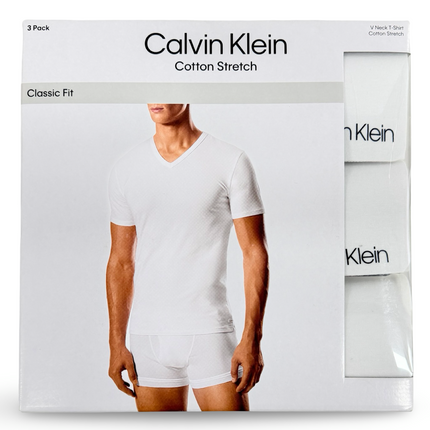 Calvin Klein Classic Fit Cotton Stretch V Neck T-Shirt 3 Pack - White
