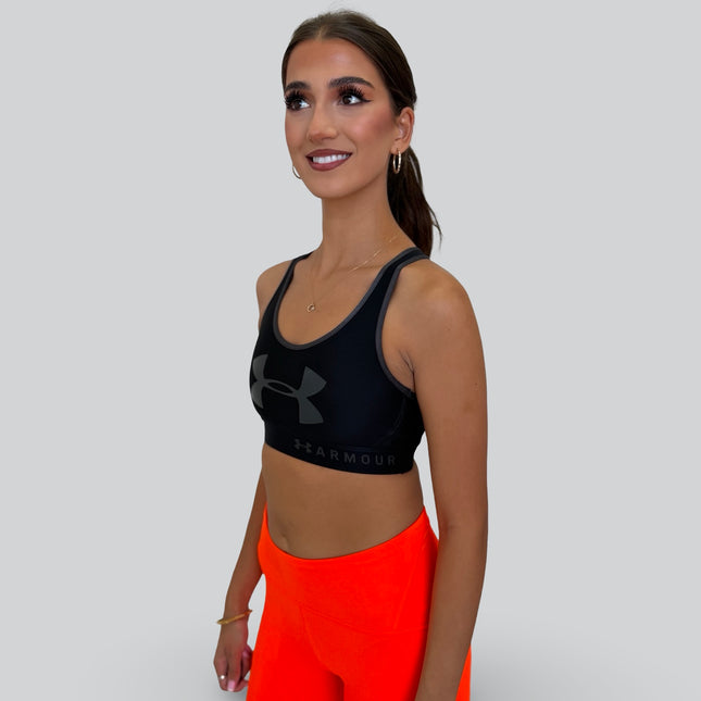 Front view of Under Armour women’s keyhole sports bra with racerback design