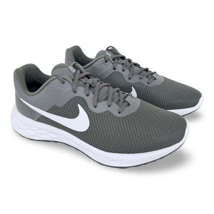 Heel view of Nike Men’s Revolution 6 NN cushioned running shoes – Iron Grey/White-Smoke Grey