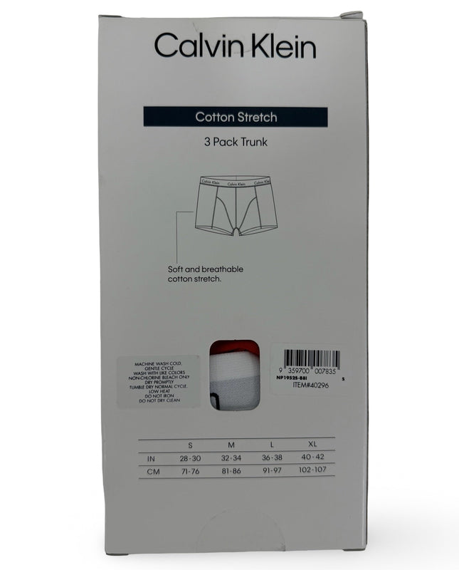 Calvin Klein Men's Cotton Stretch Trunk 3 Pack in Navy, Red and White