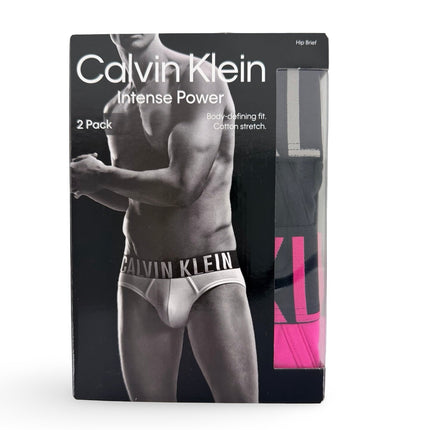 Calvin Klein Men's Intense Power Hip Brief 2 Pack in Black and Pink with logo waistband