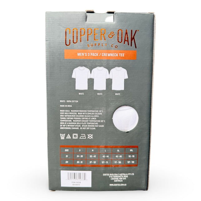 Copper & Oak Supply Co Men's Cotton Crew Neck T-Shirt 3 Pack - White