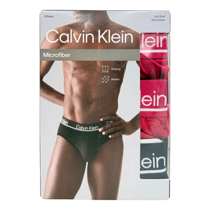 Calvin Klein Men’s Microfiber Hip Brief 3 Pack Black Red Print