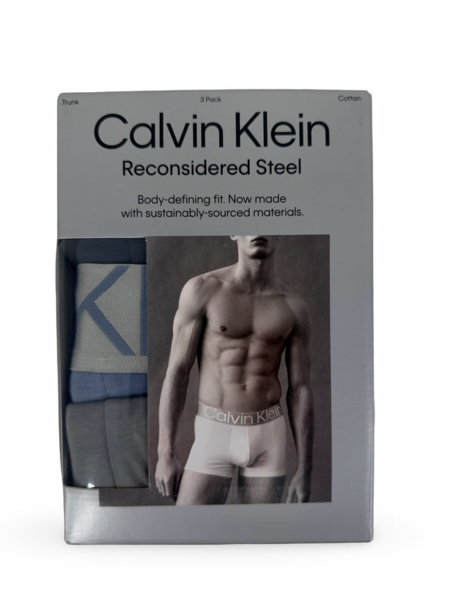 Calvin Klein Men’s Reconsidered Steel Trunk 3 Pack Navy Blue Grey