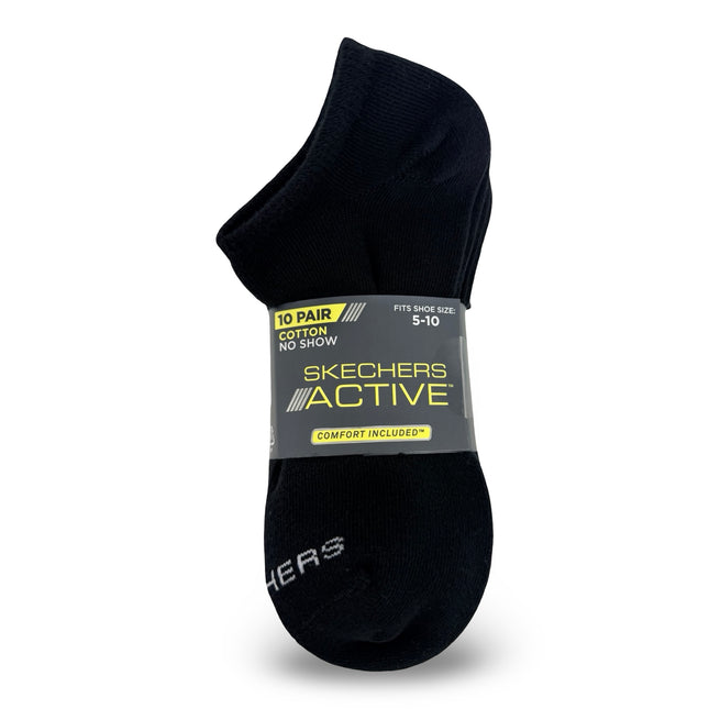 Skechers Women’s No Show Socks 10 Pack Cotton Blend Black Sock Size 9–11