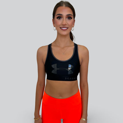 Under Armour women’s black and grey sports bra with breathable keyhole back