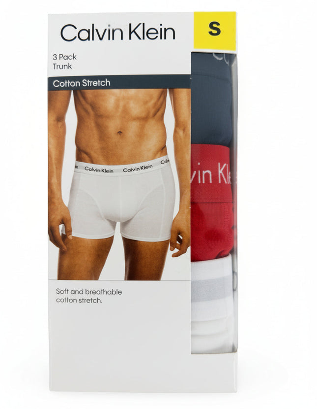 Calvin Klein Men's Cotton Stretch Trunk 3 Pack in Navy, Red and White
