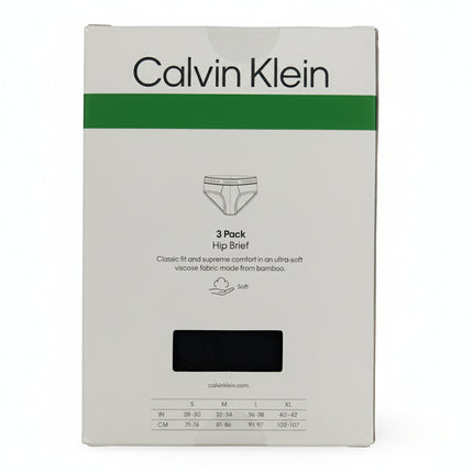Calvin Klein Men's The Ultimate Comfort Bamboo Hip Briefs 3 Pack in Black, Grey and Black
