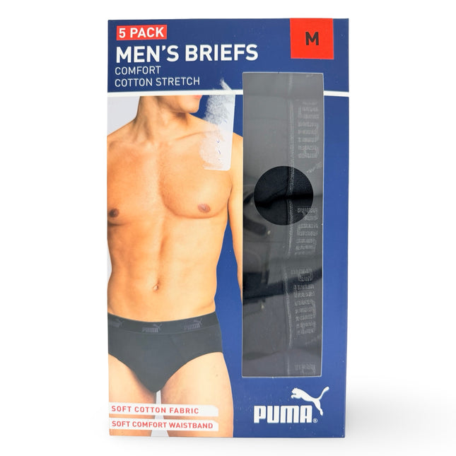 Puma Cotton Stretch Briefs 5 Pack - Black