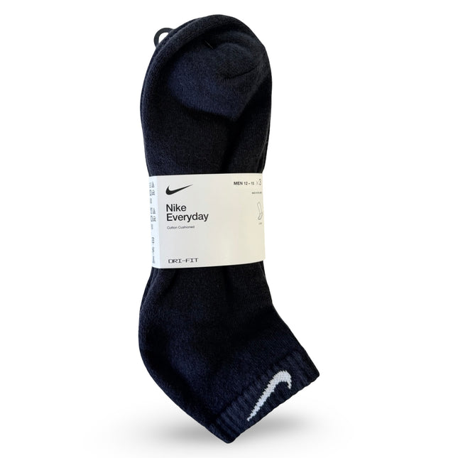 Nike Unisex Everyday Cushion Low Socks 3-Pack in Black/White