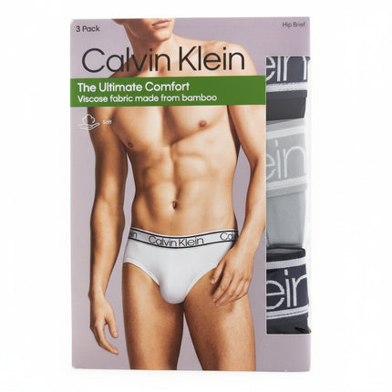 Calvin Klein Men's The Ultimate Comfort Bamboo Hip Briefs 3 Pack in Black, Grey and Black