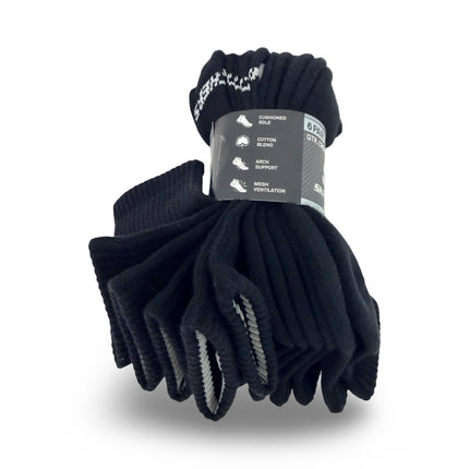 Skechers Boys Quarter Crew Socks 6 Pack Black Cotton Blend Size 7–8.5