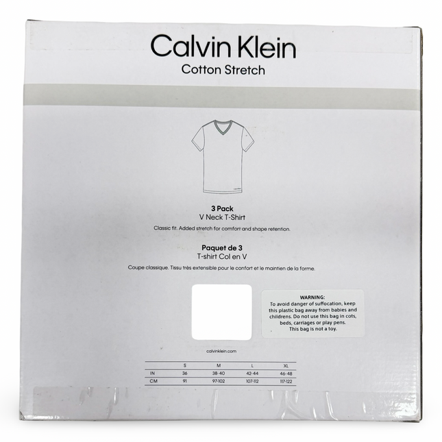 Calvin Klein Classic Fit Cotton Stretch V Neck T-Shirt 3 Pack - White