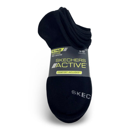 Skechers Women’s No Show Socks 10 Pack Cotton Blend Black Sock Size 9–11