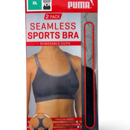 Puma Women's Seamless Sports Bra 2 Pack - Black/Grey