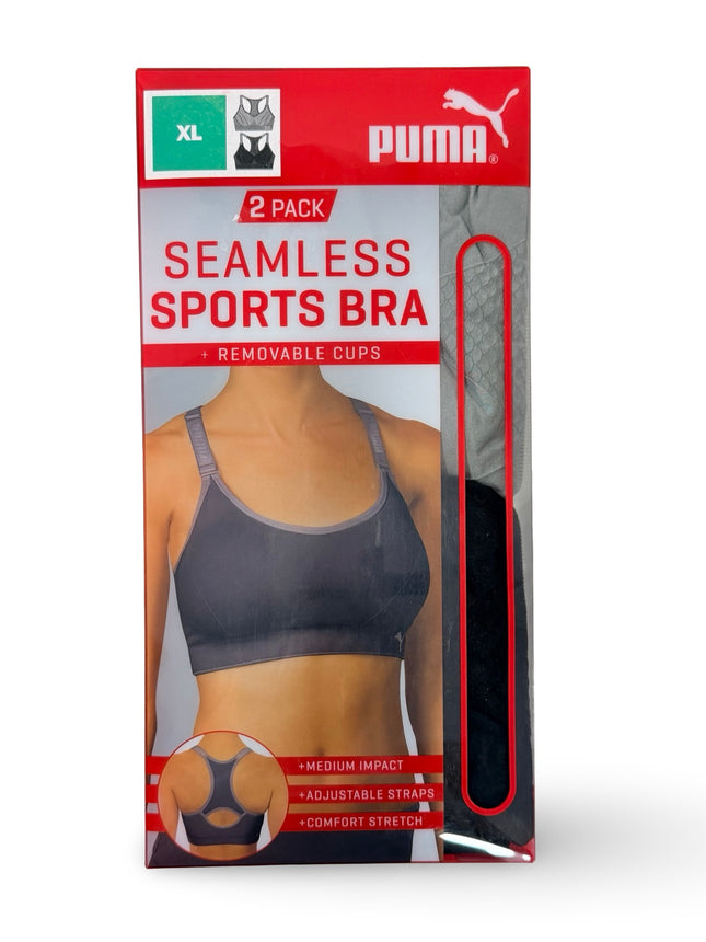 Puma Women's Seamless Sports Bra 2 Pack - Black/Grey