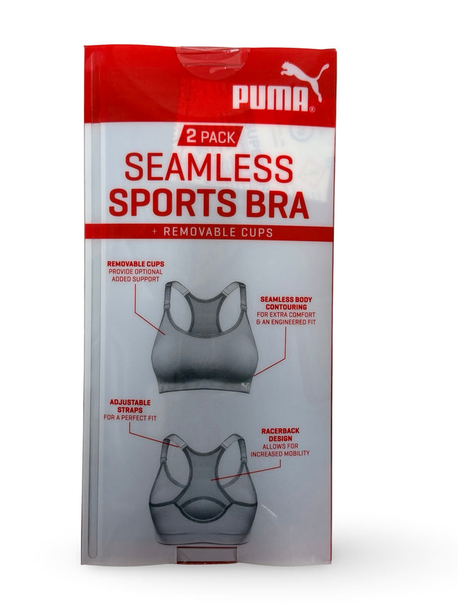 Puma Women's Seamless Sports Bra 2 Pack - Black/Grey