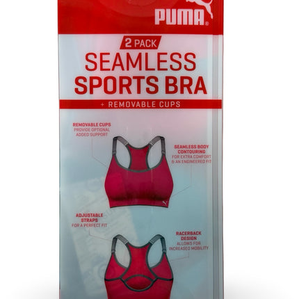Puma Women's Seamless Sports Bra 2 Pack - Blue/Pink