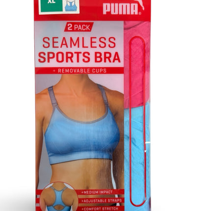 Puma Women's Seamless Sports Bra 2 Pack - Blue/Pink