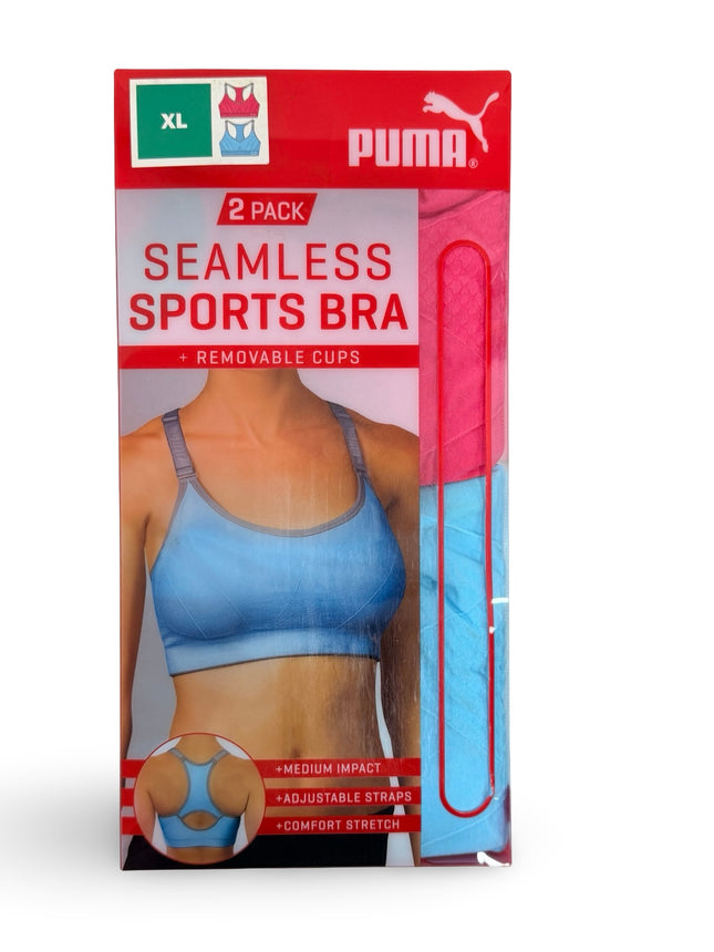 Puma Women's Seamless Sports Bra 2 Pack - Blue/Pink