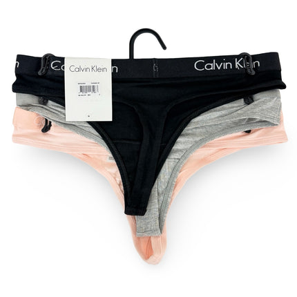 Calvin Klein Women's Cotton Stretch Thongs 3 Pack - Black/Grey/Nymph
