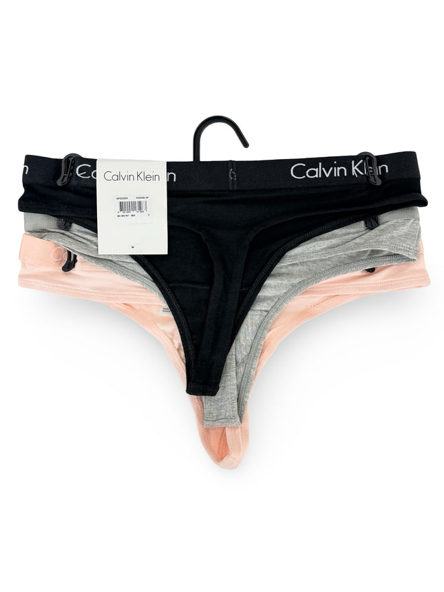 Calvin Klein Women's Cotton Stretch Thongs 3 Pack - Black/Grey/Nymph