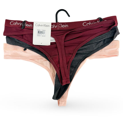 Calvin Klein Women's Cotton Stretch Thongs 3 Pack - Nymphs/Red/Charcoal