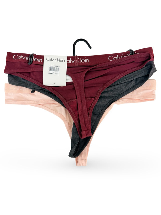 Calvin Klein Women's Cotton Stretch Thongs 3 Pack - Nymphs/Red/Charcoal