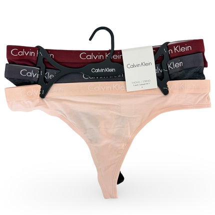 Calvin Klein Women's Cotton Stretch Thongs 3 Pack - Nymphs/Red/Charcoal
