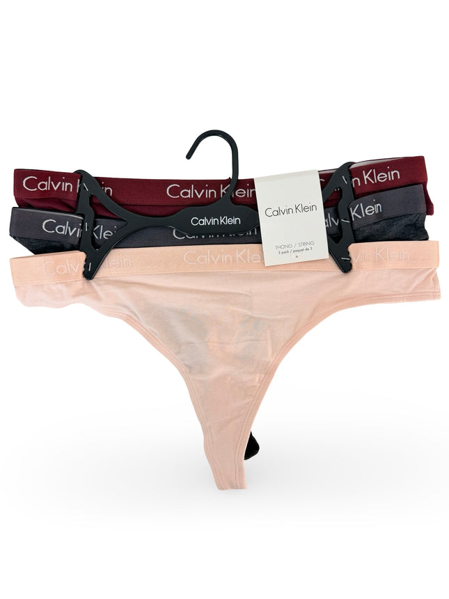 Calvin Klein Women's Cotton Stretch Thongs 3 Pack - Nymphs/Red/Charcoal