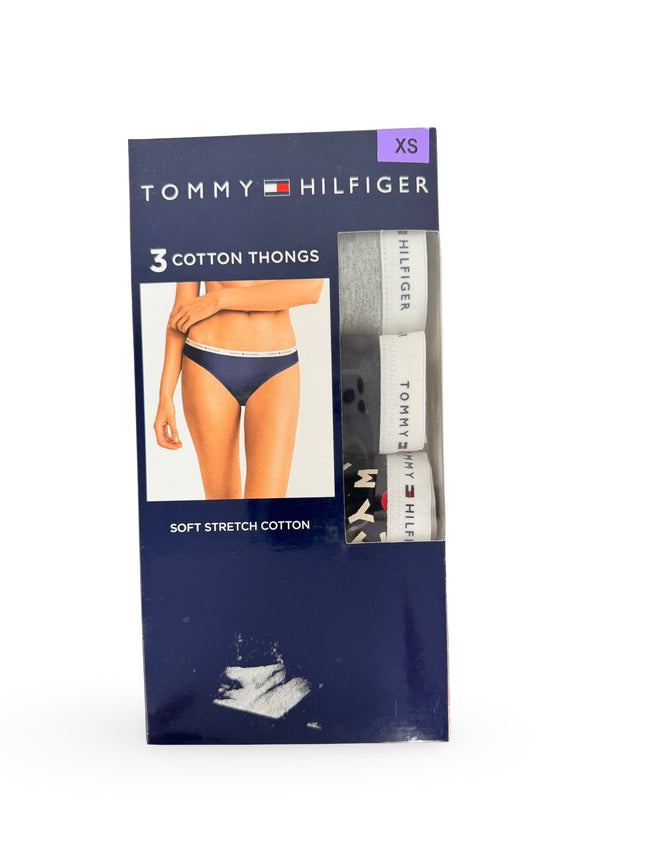 Tommy Hilfiger Cotton Thongs 3 Pack - Grey/Navy/Print