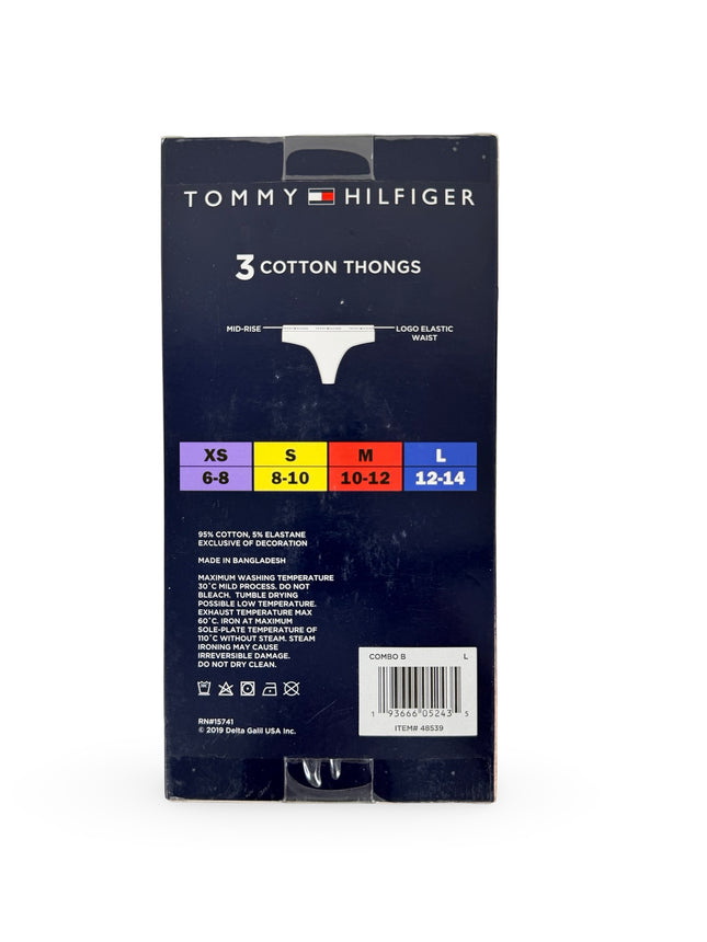 Tommy Hilfiger Cotton Thongs 3 Pack - Grey/Navy/Print