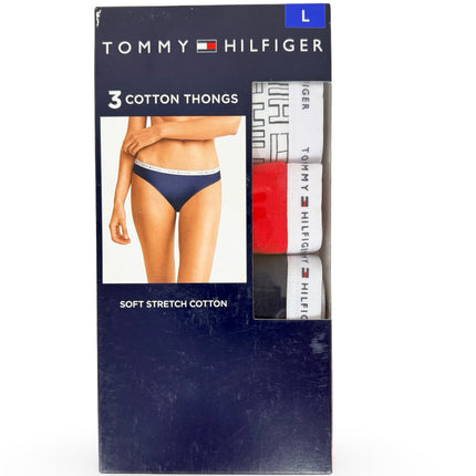 Tommy Hilfiger Cotton Thongs 3 Pack - Red/Navy/Print