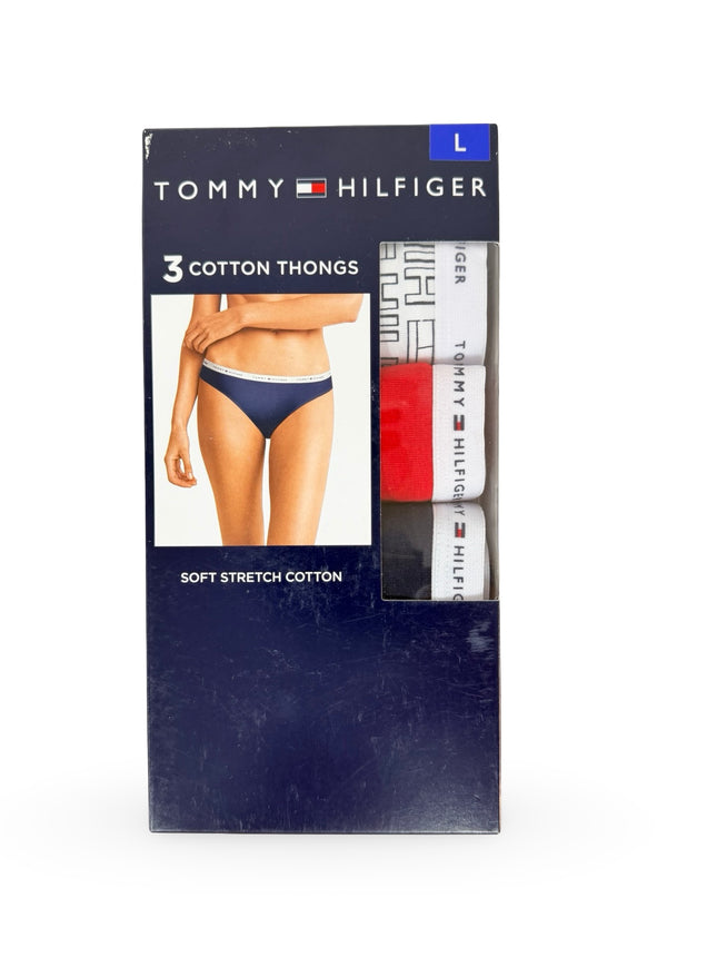 Tommy Hilfiger Cotton Thongs 3 Pack - Red/Navy/Print