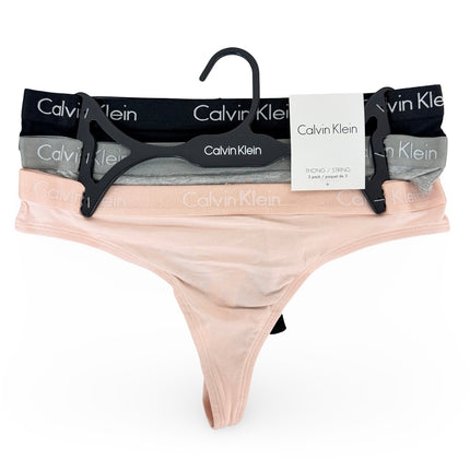 Calvin Klein Women's Cotton Stretch Thongs 3 Pack - Black/Grey/Nymph