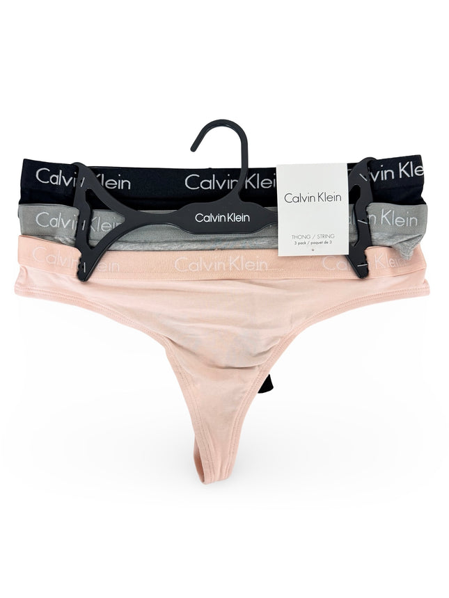 Calvin Klein Women's Cotton Stretch Thongs 3 Pack - Black/Grey/Nymph