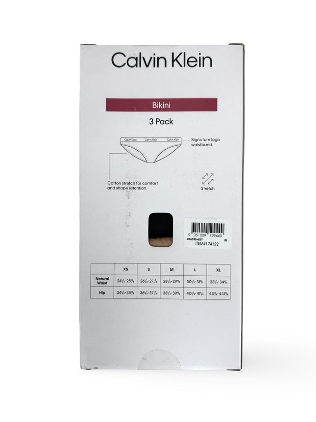 Calvin Klein Women's Cotton Stretch Bikini 3 Pack - Black/Black/Tan