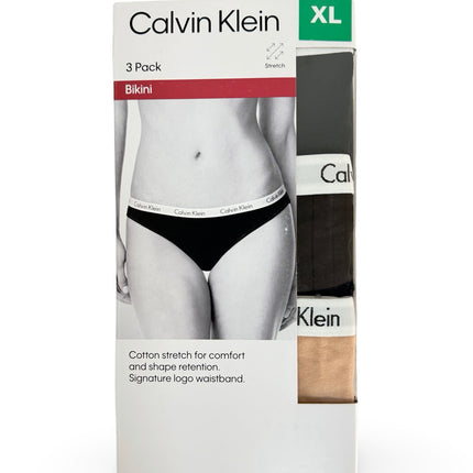 Calvin Klein Women's Cotton Stretch Bikini 3 Pack - Black/Black/Tan