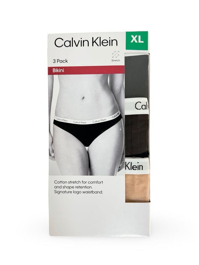 Calvin Klein Women's Cotton Stretch Bikini 3 Pack - Black/Black/Tan