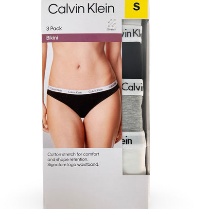 Calvin Klein Women's Cotton Stretch Bikini 3 Pack - Black/Grey/White