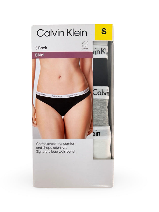Calvin Klein Women's Cotton Stretch Bikini 3 Pack - Black/Grey/White