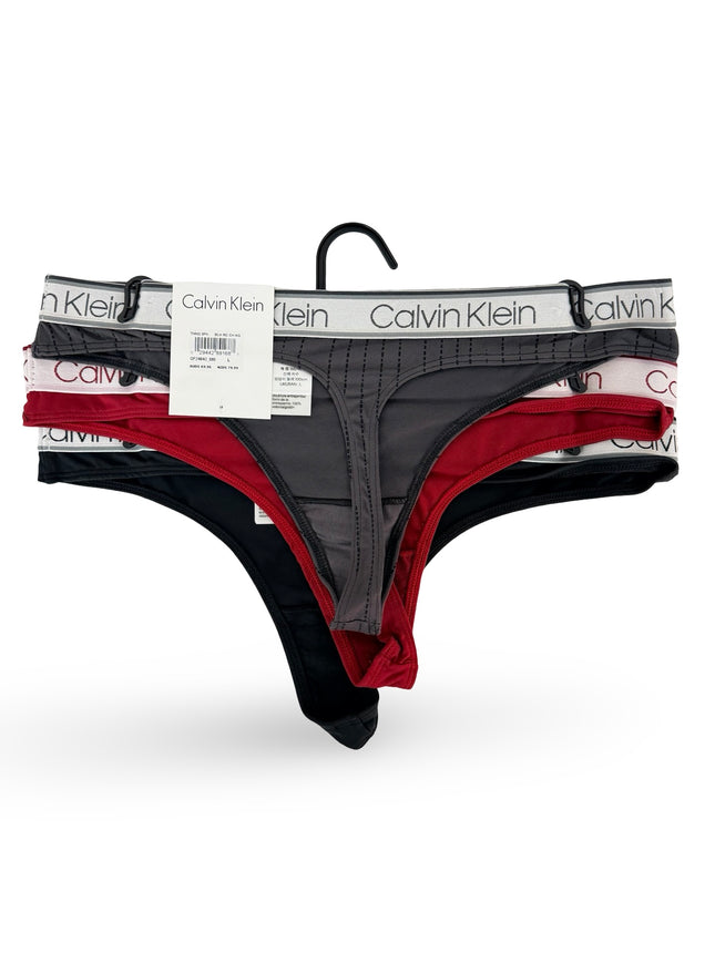 Calvin Klein Women's Cotton Stretch Thongs 3 Pack - Black/Red/Charcoal