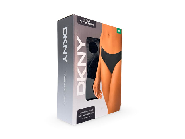 DKNY Women's Cotton Bikini 4 Pack - Black