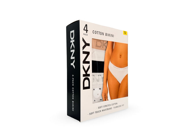 DKNY Women's Cotton Bikini 4 Pack - Black/White/Tan/Print