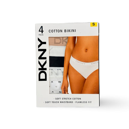 DKNY Women's Cotton Bikini 4 Pack - Black/White/Tan/Print
