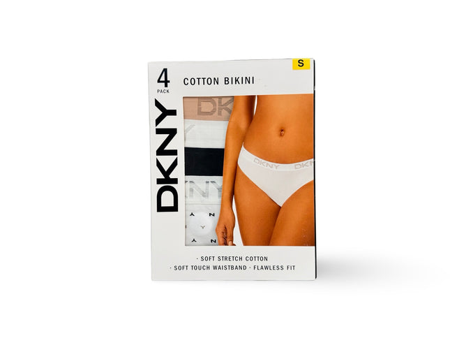 DKNY Women's Cotton Bikini 4 Pack - Black/White/Tan/Print