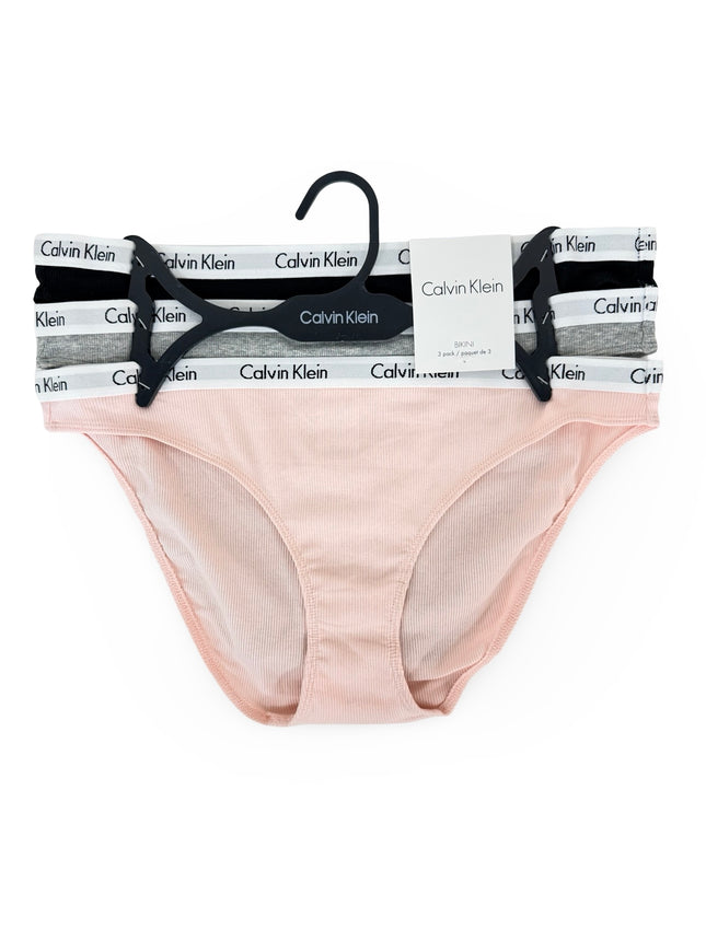 Calvin Klein Women's Cotton Stretch Bikini 3 Pack - Black/Grey/Nymphs