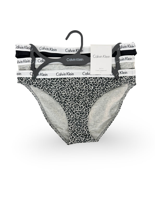 Calvin Klein Women's Cotton Stretch Bikini 3 Pack - Black/Grey/Print