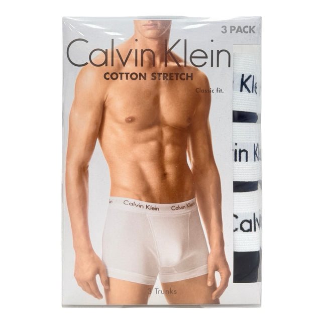 Calvin Klein Men's Cotton Stretch Trunk 3 Pack – Black With White Band